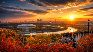 Красивый закат над Москвой с одной из лучших панорамных площадок города
